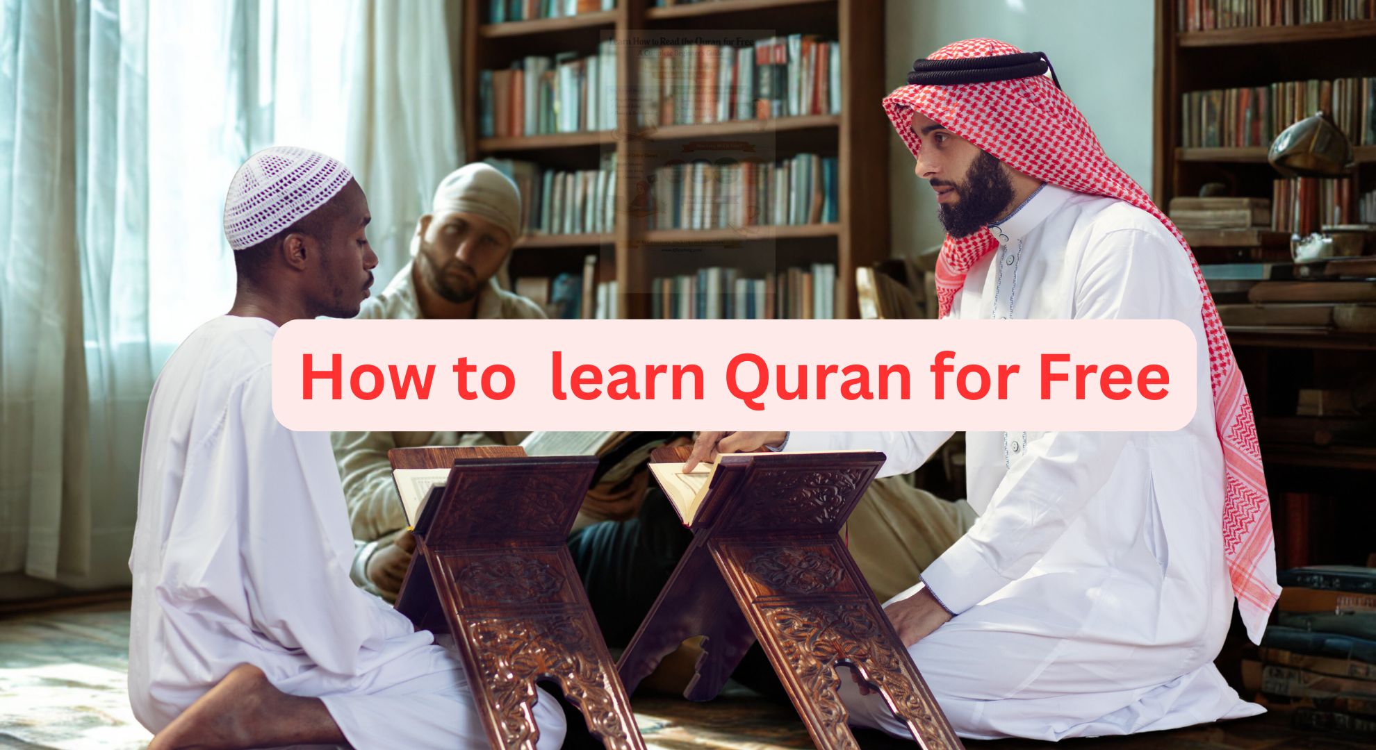 A teacher teaching Quran in a library